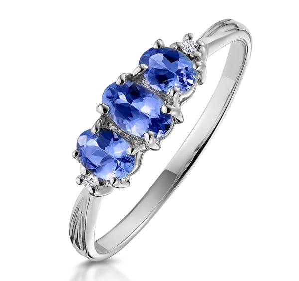 Tanzanite 0.59CT And Diamond 9K White Gold Ring